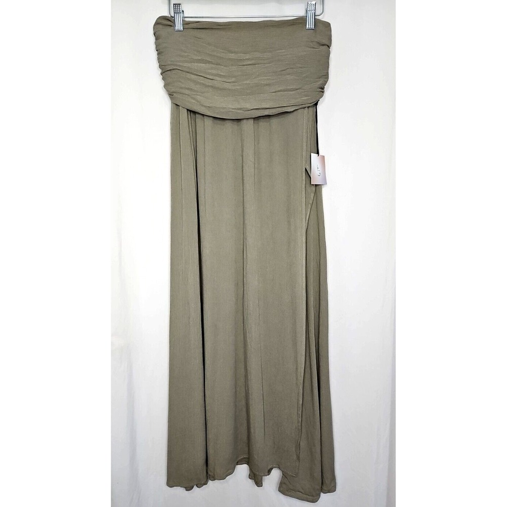 Happily Grey Juniors Sage Green Pull-On Maxi Skirt w/ Front Slit Size Large NWT‎